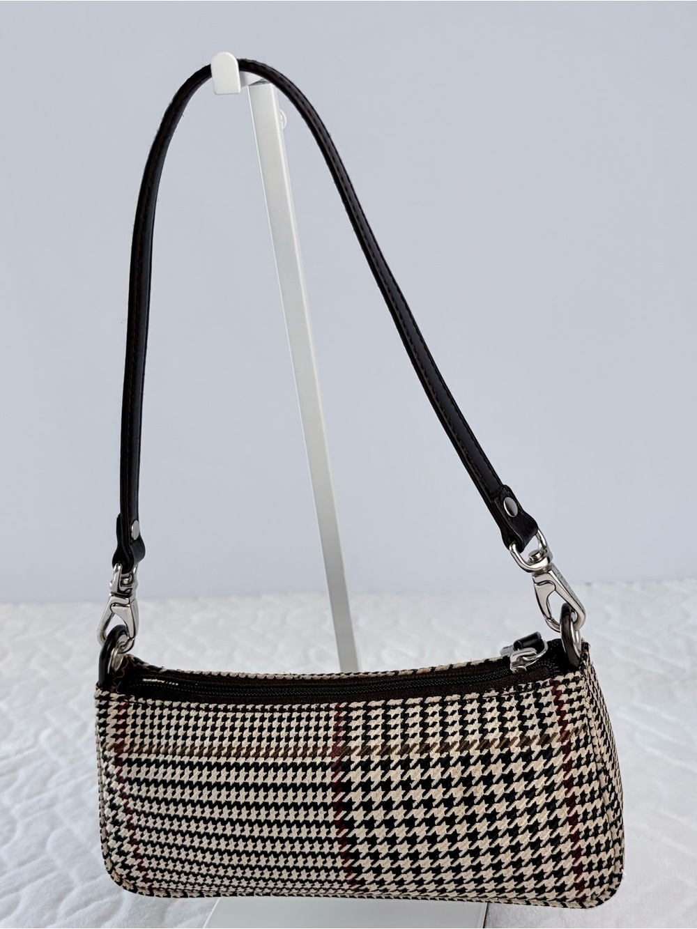 Vintage 90s Ralph Lauren Houndstooth Leather Trim Bag Y2K Equestrian Preppy Vibe - Picture 2 of 8